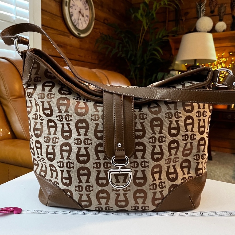 Etienne Aigner Brown Monogram Canvas Shoulder Bag  12” x 11”
